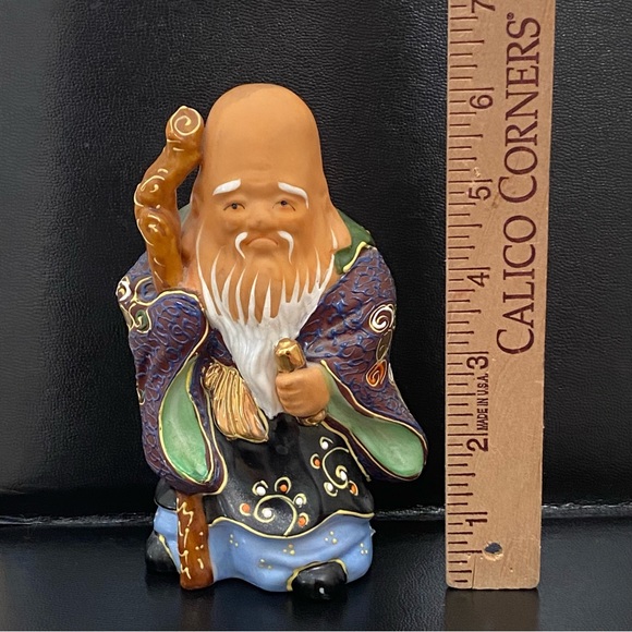 Vintage Signed Kutani Fukurokuju God Of Longevity & Wisdom 6” Porcelain Figurine - Picture 3 of 14